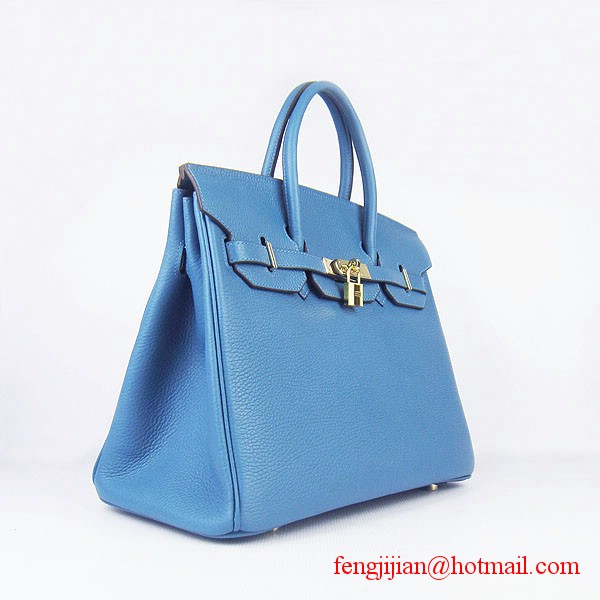 Hermes 35cm Embossed Veins Leather Bag Bule 6089 Gold Hardware Hermes 35cm Embossed Veins Leather Bag Bule 6089 Gold Hardware